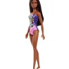 Best Mattel Barbie Beach Doll Dark Hair with Purple Pink Suit