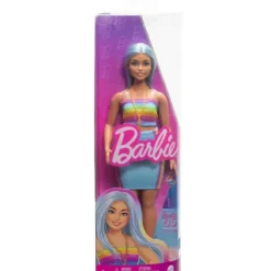 Discount Mattel Barbie Fashionista Doll #218 - Blue Hair, Rainbow Top & Teal Skirt