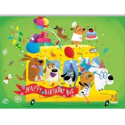 Online Peaceable Kingdom Dog Party Bus Birthday Card