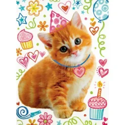 Hot Peaceable Kingdom Glitter Kitty Doodle Birthday Card