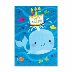 New Peaceable Kingdom Glitter Whale with Cake Birthday Card