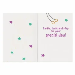 New Peaceable Kingdom Gymnastics Foil Birthday Card