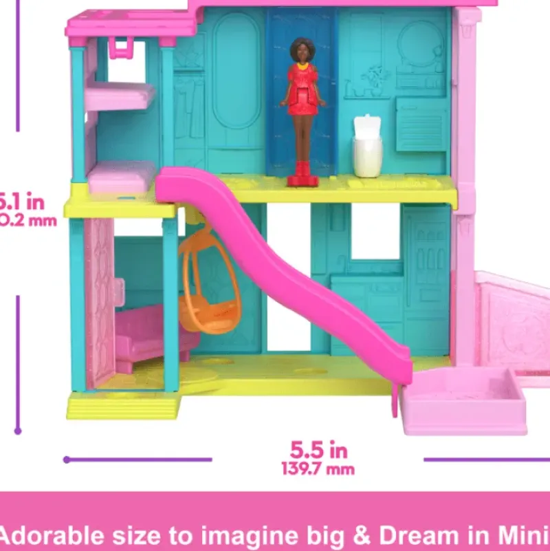 Clearance Mattel Mini Barbieland Doll And Accessories - House with Pink Slide