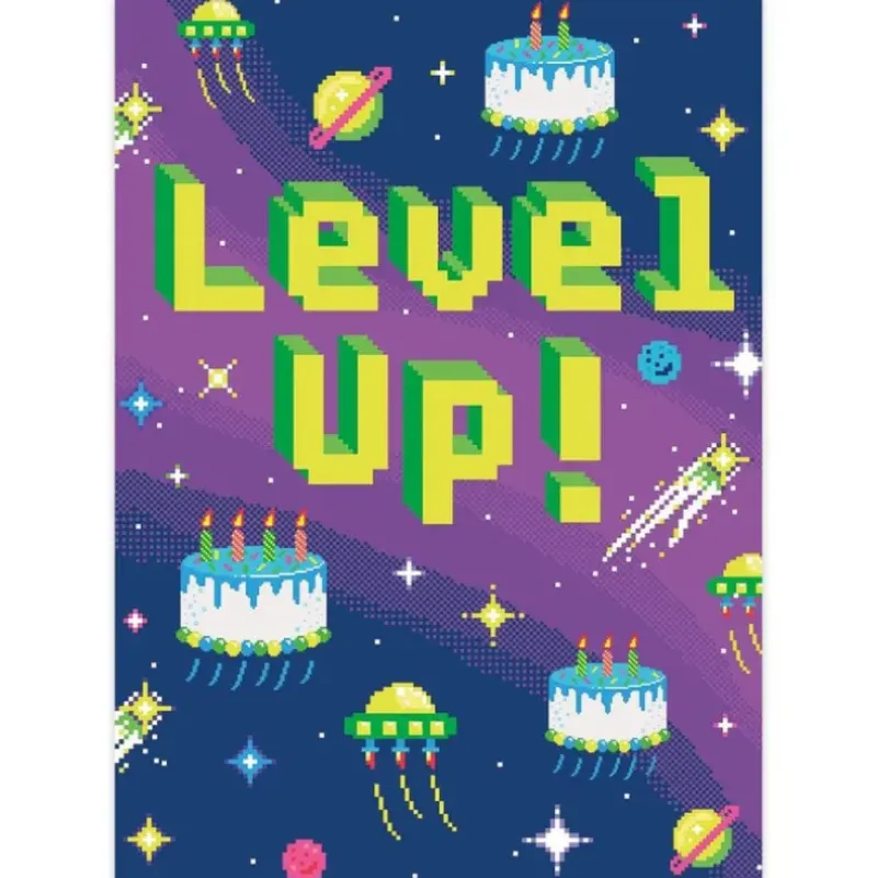 Discount Peaceable Kingdom Neon Birthday Card Level Up