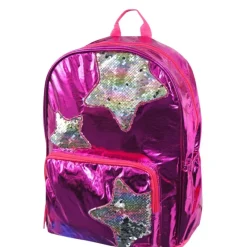 Hot United Party Pink Foil 16" Backpack with Star Shaped Multi Colored Sequins