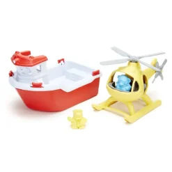 Clearance Green Toys Rescue Boat and Helicopter
