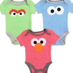 Best Childrens Apparel SESAME STREET Boys Newborn 3-Pack Creepers