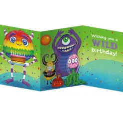 Hot Peaceable Kingdom Tri Fold Birthday Card - Monster Party