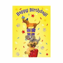 Best Peaceable Kingdom Tri Fold Birthday Card - Stacked Dogs Glitter Tail
